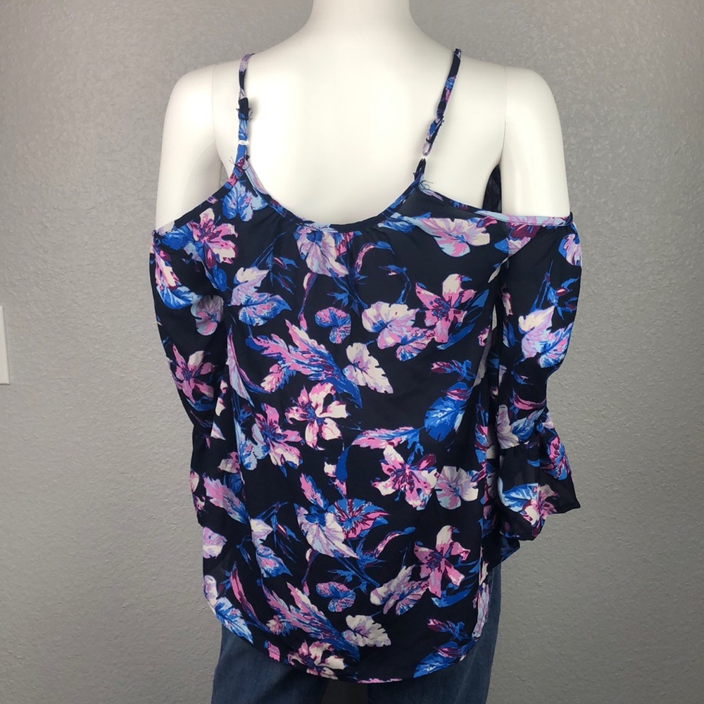 Seven Sisters Blue/Purple Floral Cold Shoulder Top - Picture 3 of 3